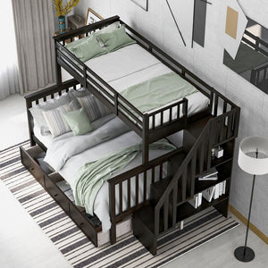 English Elm Stairway Twin Over Full Bunk Bed with Stair Storage Espresso Frame for Kids LT000219AAP-1