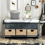 Sebastian Storage Bench with 3 Drawers & 3 Rattan Baskets, Chic Space Saver