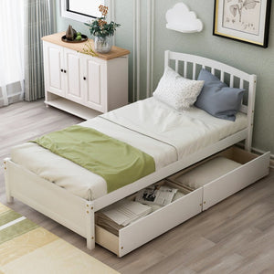 English Elm Twin Walnut Platform Bed Pine Frame Curved Headboard with Under Drawer Storage WF194279AAK