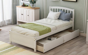 English Elm Twin Walnut Platform Bed Pine Frame Curved Headboard with Under Drawer Storage WF194279AAK