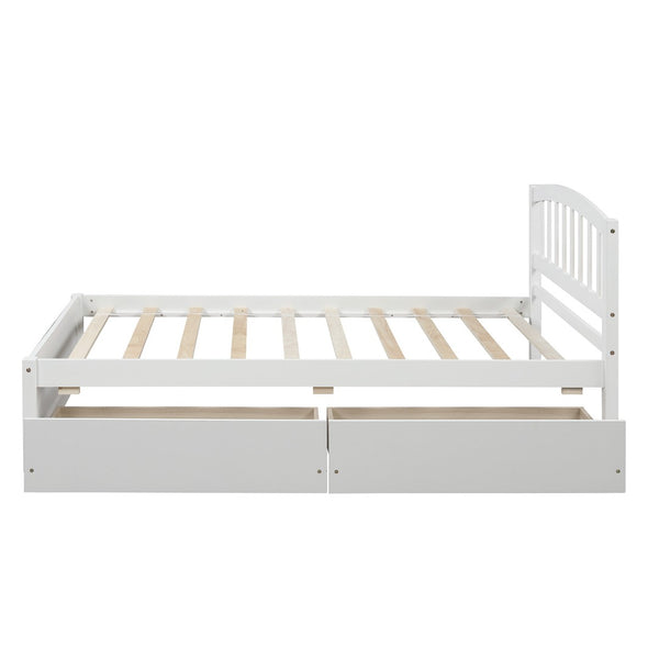 English Elm Twin Walnut Platform Bed Pine Frame Curved Headboard with Under Drawer Storage WF194279AAK