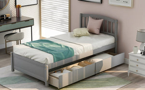 English Elm Twin Walnut Platform Bed Pine Frame Curved Headboard with Under Drawer Storage WF194279AAE