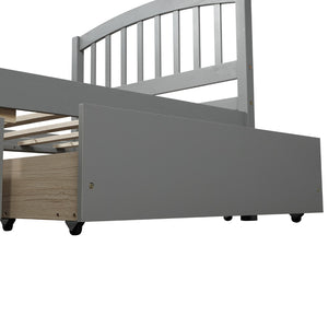 English Elm Twin Walnut Platform Bed Pine Frame Curved Headboard with Under Drawer Storage WF194279AAE