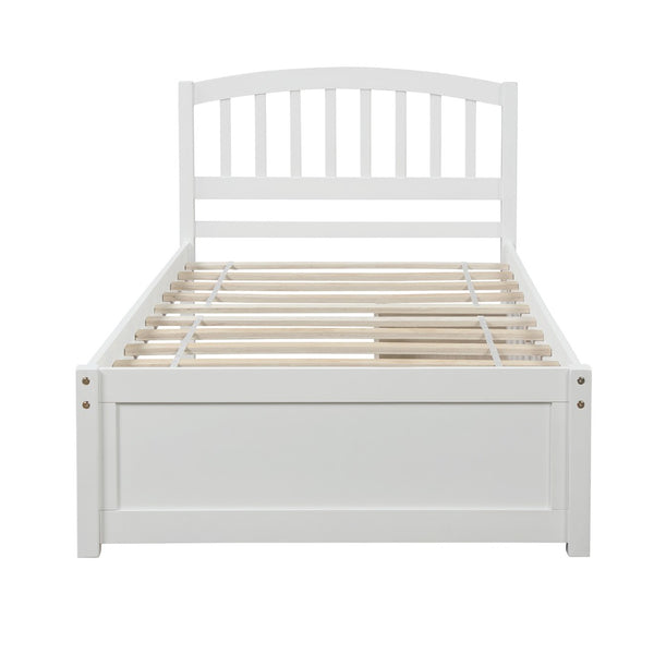 English Elm Twin Walnut Platform Bed Pine Frame Curved Headboard with Under Drawer Storage WF194279AAK