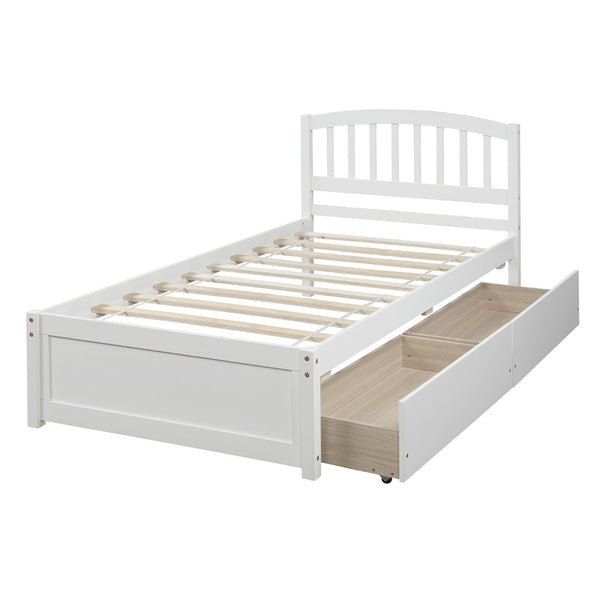 English Elm Twin Walnut Platform Bed Pine Frame Curved Headboard with Under Drawer Storage WF194279AAK
