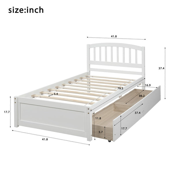 English Elm Twin Walnut Platform Bed Pine Frame Curved Headboard with Under Drawer Storage WF194279AAK