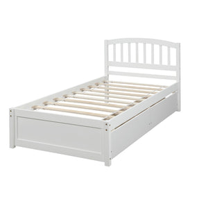 English Elm Twin Walnut Platform Bed Pine Frame Curved Headboard with Under Drawer Storage WF194279AAK