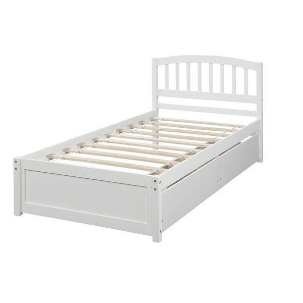 English Elm Twin Walnut Platform Bed Pine Frame Curved Headboard with Under Drawer Storage WF194279AAK