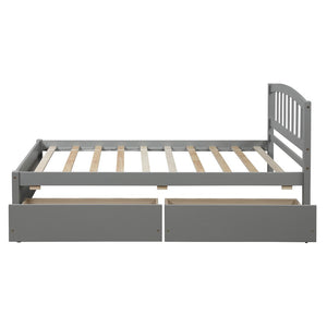 English Elm Twin Walnut Platform Bed Pine Frame Curved Headboard with Under Drawer Storage WF194279AAE