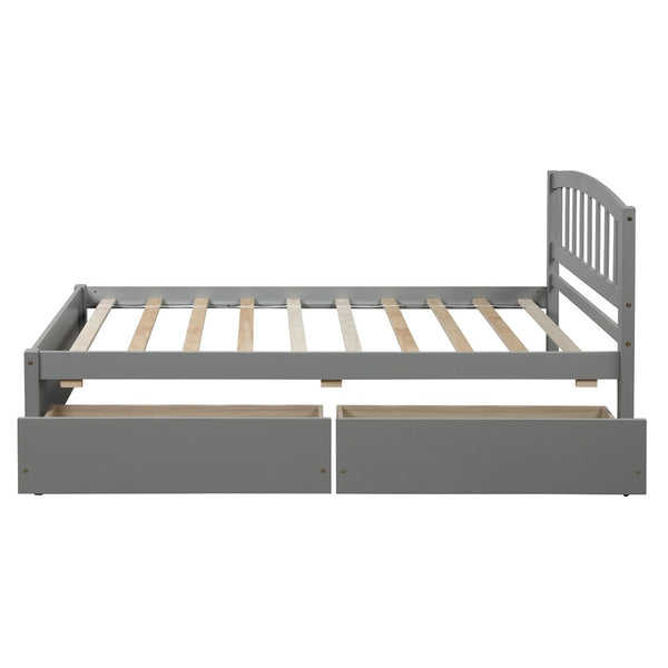 English Elm Twin Walnut Platform Bed Pine Frame Curved Headboard with Under Drawer Storage WF194279AAE