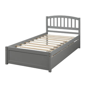 English Elm Twin Walnut Platform Bed Pine Frame Curved Headboard with Under Drawer Storage WF194279AAE