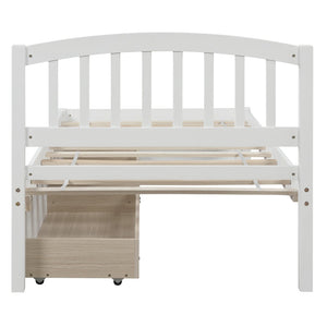 English Elm Twin Walnut Platform Bed Pine Frame Curved Headboard with Under Drawer Storage WF194279AAK