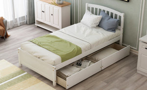 English Elm Twin Walnut Platform Bed Pine Frame Curved Headboard with Under Drawer Storage WF194279AAK