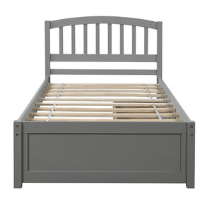 English Elm Twin Walnut Platform Bed Pine Frame Curved Headboard with Under Drawer Storage WF194279AAE