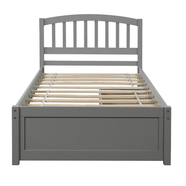 English Elm Twin Walnut Platform Bed Pine Frame Curved Headboard with Under Drawer Storage WF194279AAE