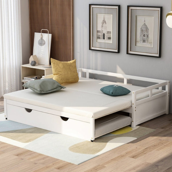 English Elm Extending Twin Daybed with Pull Out Trundle Solid Pine Wood Frame Guest Room N708P336535K