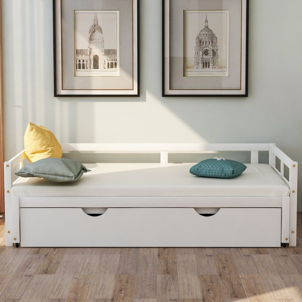English Elm Extending Twin Daybed with Pull Out Trundle Solid Pine Wood Frame Guest Room N708P336535K