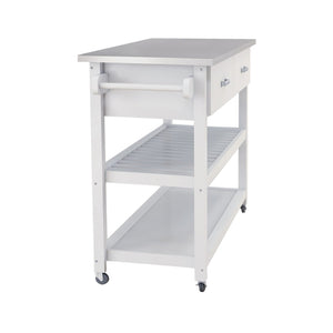 English Elm Stainless Steel Top Kitchen Cart with White Mdf Body Two Drawers and Open Shelves W28218593