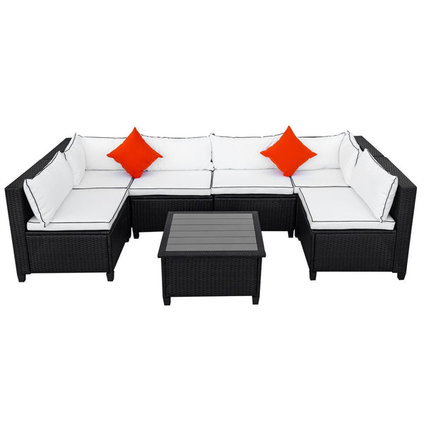 English Elm U-style Wicker Patio Sectional with Plush Cushions for Modern Outdoor Gatherings WY000111AAA