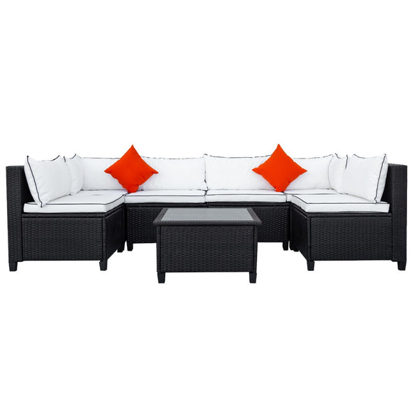 English Elm U-style Wicker Patio Sectional with Plush Cushions for Modern Outdoor Gatherings WY000111AAA
