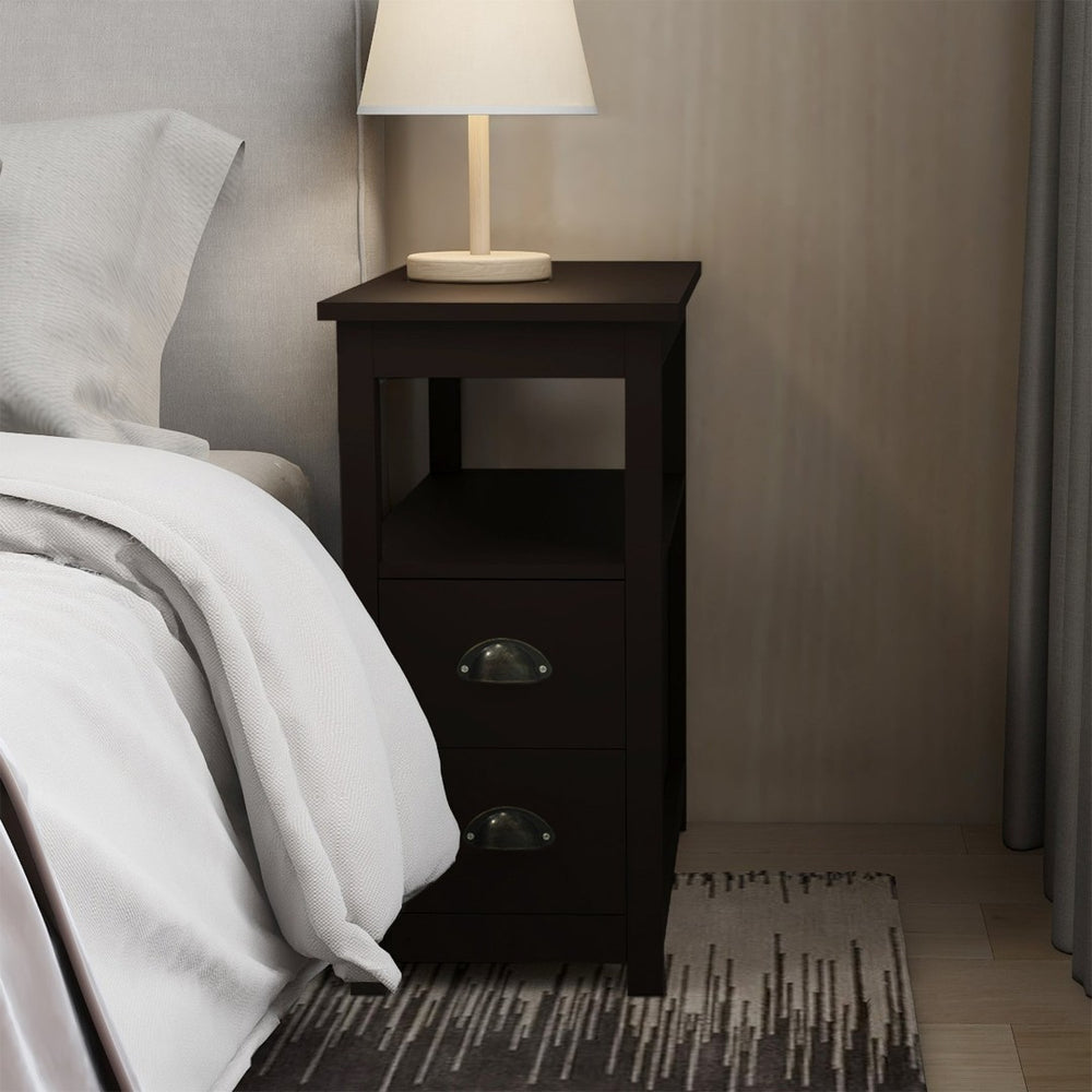 English Elm End Table Nightstand with Two Drawers Open Shelf Uv Lacquered Brown Bedroom Storage W28206526
