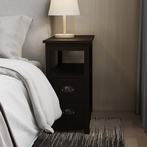 English Elm End Table Nightstand with Two Drawers Open Shelf Uv Lacquered Brown Bedroom Storage W28206526