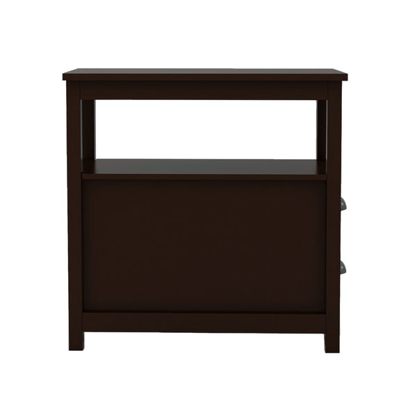 English Elm End Table Nightstand with Two Drawers Open Shelf Uv Lacquered Brown Bedroom Storage W28206526