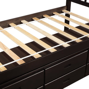 English Elm Orisfur. Twin Pine Platform Bed with Six Storage Drawers Espresso Finish Solid Frame SG000115DAA