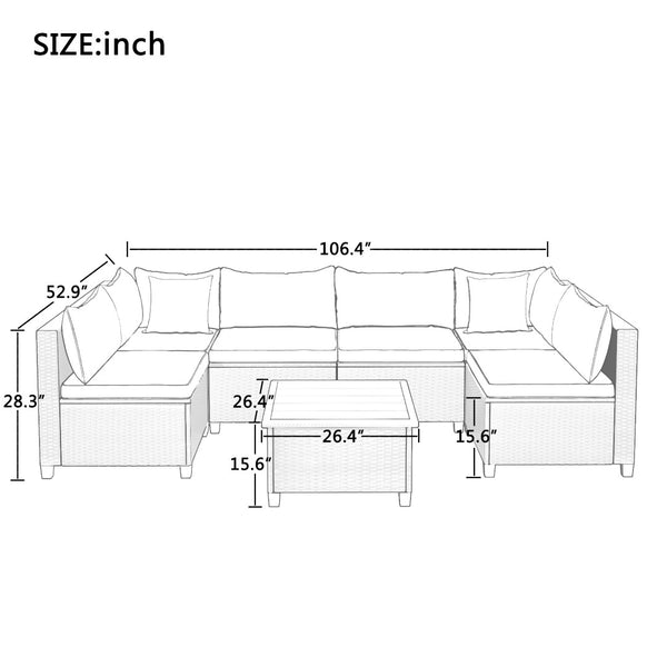 English Elm U-style Wicker Patio Sectional with Plush Cushions for Modern Outdoor Gatherings WY000111AAA