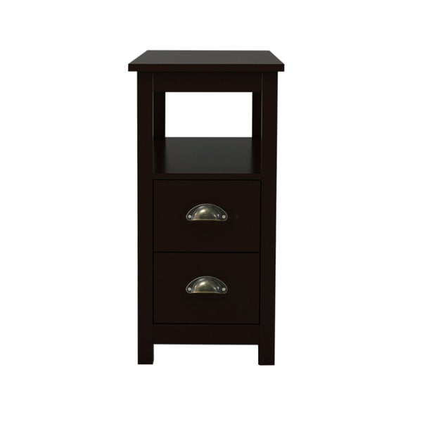 English Elm End Table Nightstand with Two Drawers Open Shelf Uv Lacquered Brown Bedroom Storage W28206526