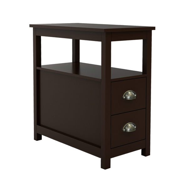 English Elm End Table Nightstand with Two Drawers Open Shelf Uv Lacquered Brown Bedroom Storage W28206526