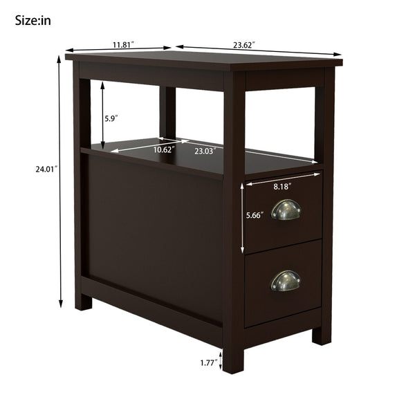 English Elm End Table Nightstand with Two Drawers Open Shelf Uv Lacquered Brown Bedroom Storage W28206526