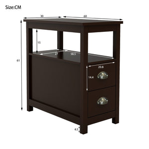 English Elm End Table Nightstand with Two Drawers Open Shelf Uv Lacquered Brown Bedroom Storage W28206526