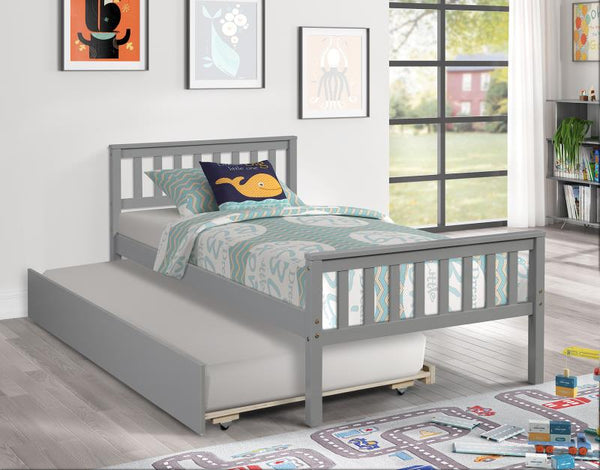 English Elm Twin Bed with Trundle Platform Frame Headboard & Footboard for Small Spaces, Solid Pine Design, No Box Spring Needed Grey W50422210