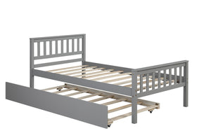 English Elm Twin Bed with Trundle Platform Frame Headboard & Footboard for Small Spaces, Solid Pine Design, No Box Spring Needed Grey W50422210
