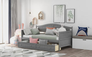 English Elm Twin Wooden Daybed with Storage Drawers Cottage Arched Frame for Guest Rooms WF192860AAE
