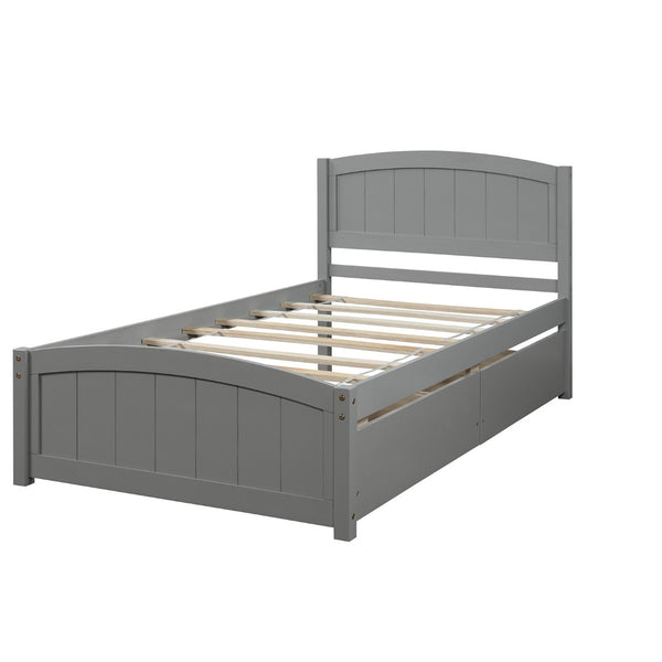 English Elm Twin Storage Platform Bed with Two Under Drawers Pine Slats No Box Spring Needed Gray WF194280AAE