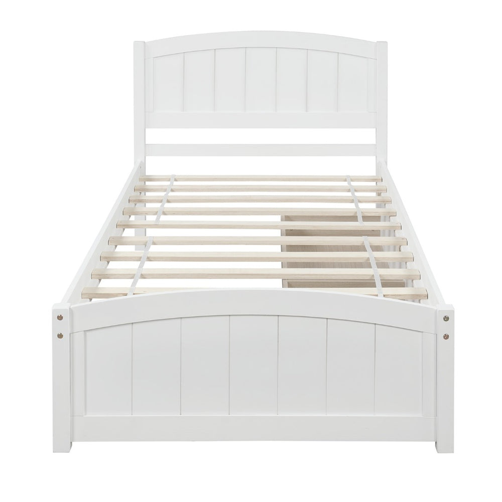English Elm Twin Storage Platform Bed with Two Under Drawers Pine Slats No Box Spring Needed White WF194280AAK