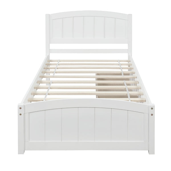 English Elm Twin Storage Platform Bed with Two Under Drawers Pine Slats No Box Spring Needed White WF194280AAK