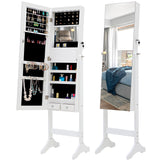 Hearth and Haven Zen 4.3" Standing Jewelry Storage Cabinet with Mirror and LED Lights, White W40718048
