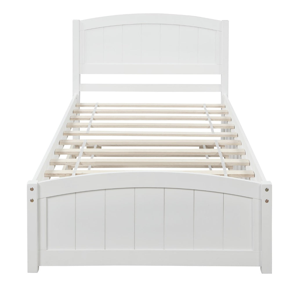 English Elm Twin Platform Bed with Roll-out Trundle Espresso Wood Frame for Kids or Guests WF194304AAK