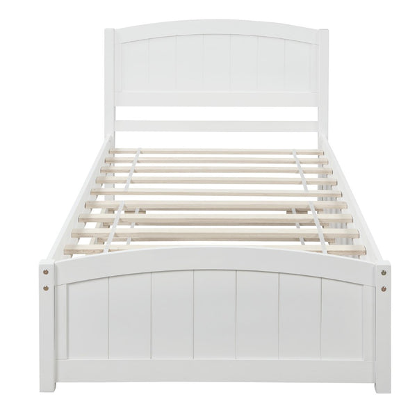 English Elm Twin Platform Bed with Roll-out Trundle Espresso Wood Frame for Kids or Guests WF194304AAK