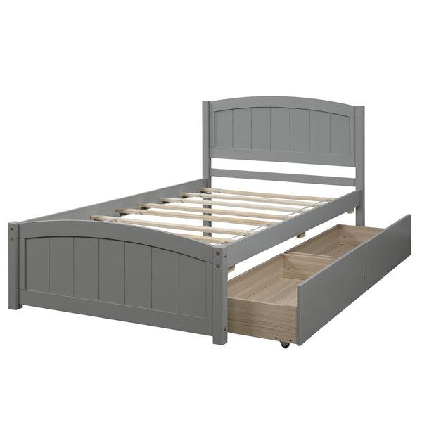 English Elm Twin Storage Platform Bed with Two Under Drawers Pine Slats No Box Spring Needed Gray WF194280AAE