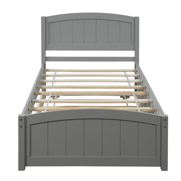 English Elm Twin Platform Bed with Roll-out Trundle Espresso Wood Frame for Kids or Guests WF194304AAE