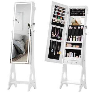 Hearth and Haven 3.9" Standing Jewelry Storage Cabinet with Mirror and LED Lights, White W40718044
