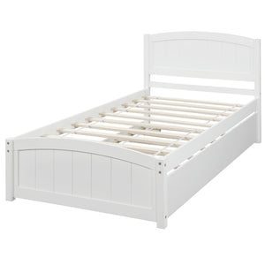 English Elm Twin Platform Bed with Roll-out Trundle Espresso Wood Frame for Kids or Guests WF194304AAK