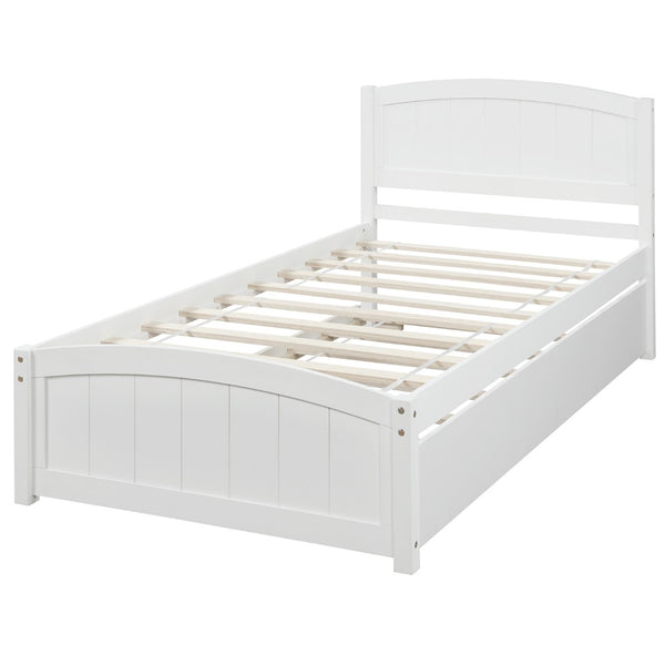 English Elm Twin Platform Bed with Roll-out Trundle Espresso Wood Frame for Kids or Guests WF194304AAK