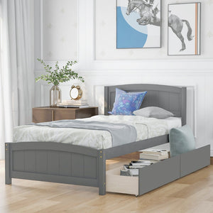 English Elm Twin Storage Platform Bed with Two Under Drawers Pine Slats No Box Spring Needed Gray WF194280AAE