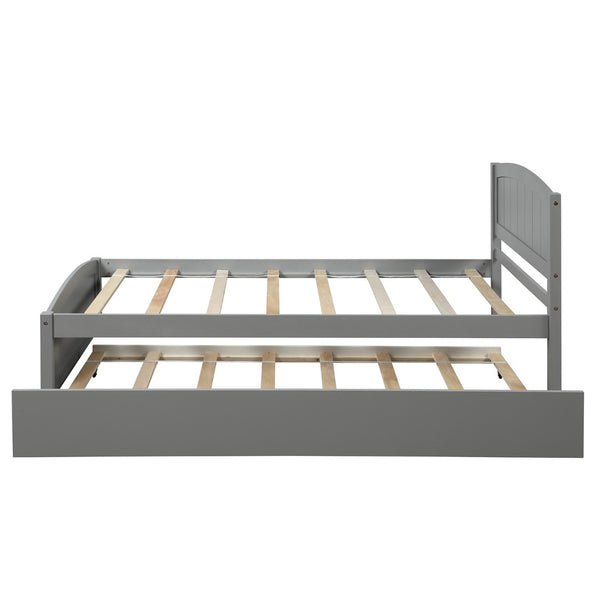 English Elm Twin Platform Bed with Roll-out Trundle Espresso Wood Frame for Kids or Guests WF194304AAE