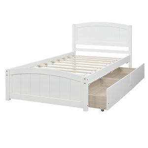 English Elm Twin Storage Platform Bed with Two Under Drawers Pine Slats No Box Spring Needed White WF194280AAK
